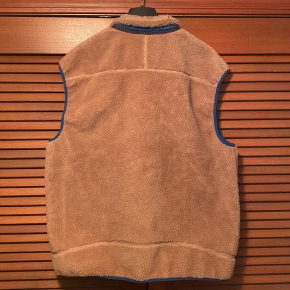 Men's Vintage Patagonia Retro X Deep Pile Zip Up Fleece Vest XXL Blue Tan - Picture 2 of 3
